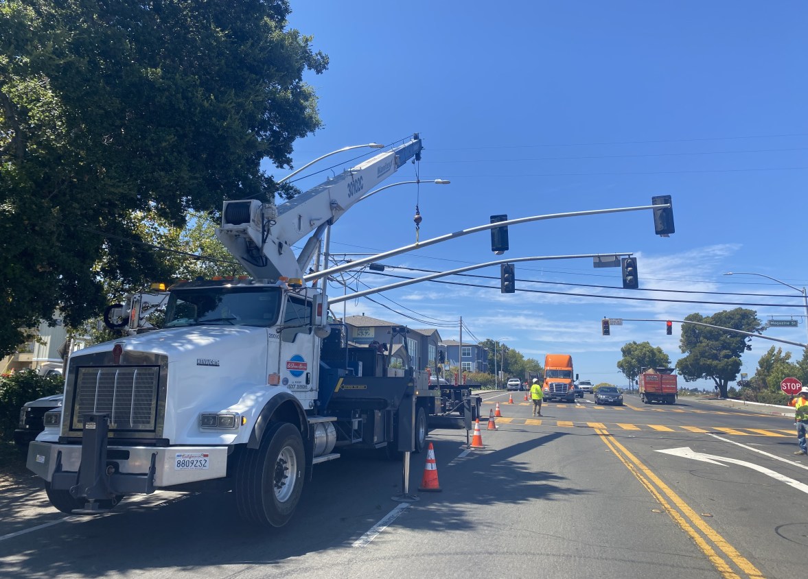 New light signal being installed by Caltrans as part of the State Route 29 Rehabilitation and Complete Street Project.