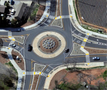 An overhead rendering of the new roundabout that recently began construction at the intersection of State Route 116 and State Route 121 in Sonoma County.