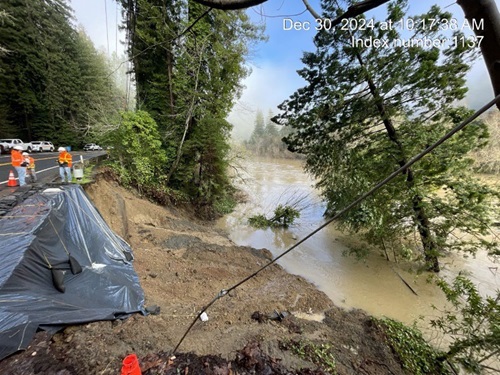 Caltrans crew working on Route 116 Emergency Slide Repair Project west of Guerneville.