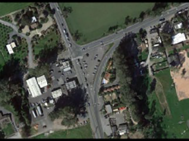 Overhead view of the four-way stop on Route 116/121, before the Roundabout Project was completed in Schellville.