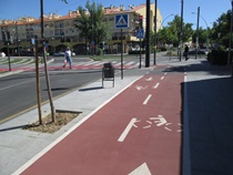 Photo by Ryan Johnson. Photo shows a two lane bike path in Granada.