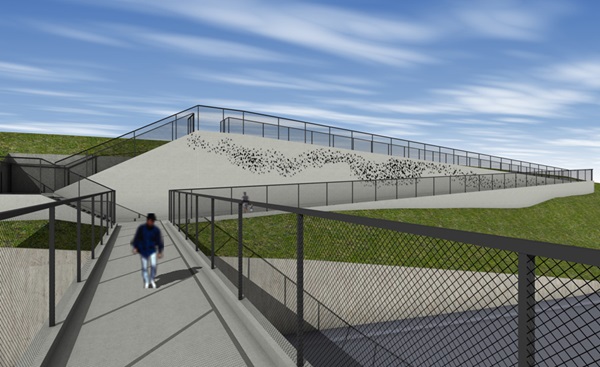 Image of one option for concrete patterns on the overcross. This aesthetic draws on murmuration of birds in flight.
