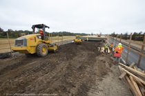Construction work on the Marin Sonoma Narrows Project. Photo taken in July 2020.