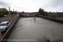 Concrete being poured as part of the Marin Sonoma Narrows Project. Photograph taken in September 2020.