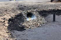Drainage feature installed as part of the Marin Sonoma Narrows Project. Photograph taken April 2022