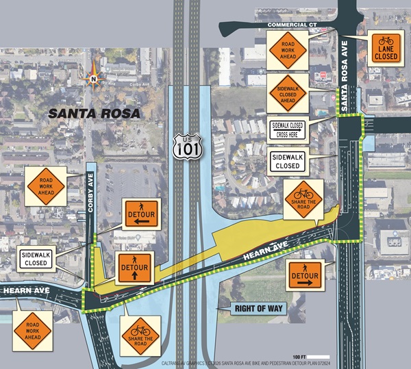 Santa Rosa Avenue bike detour plan map