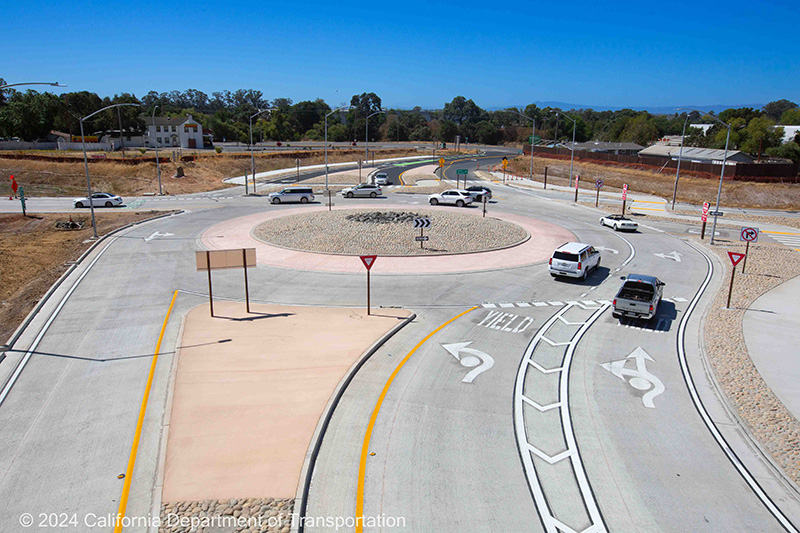 Overhead photograph of a roundabout that is part of the Soscol Junction Interchange Project in Napa County.