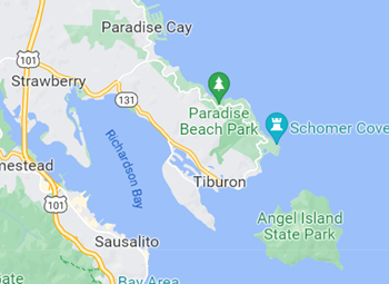 Map showing State Route 131 in Tiburon.