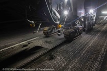 Photo of grinding operations and paving work on southbound SR-87 between I-280 and SR-85 in San Jose on October 20, 2023. This work is part of the State Route 87 Roadway Rehabilitation Project.