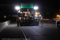 Photo of grinding operations and paving work on southbound SR-87 between I-280 and SR-85 in San Jose on October 20, 2023. This work is part of the State Route 87 Roadway Rehabilitation Project.