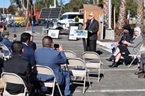 Caltrans Public Information Officers, Solano Transportation Authority officials and the public attending State Route 37/Fairgrounds Drive Diverging Diamond Interchange Project Groundbreaking in Vallejo, Ca.