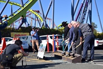 Caltrans Public Information Officers, Solano Transportation Authority officials and the public attending State Route 37/Fairgrounds Drive Diverging Diamond Interchange Project Groundbreaking in Vallejo, Ca.