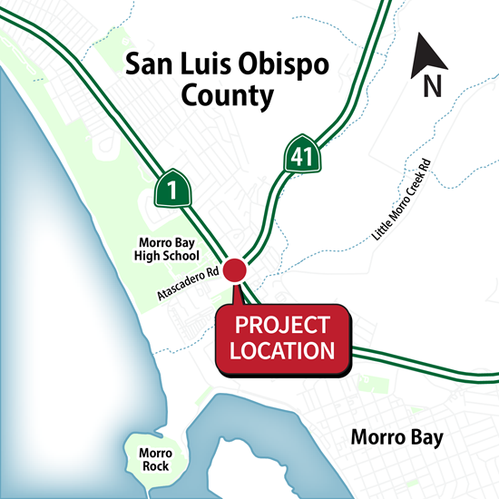 Map depicting project area at the intersection of highways 1 and 41 near Morro Bay, California.