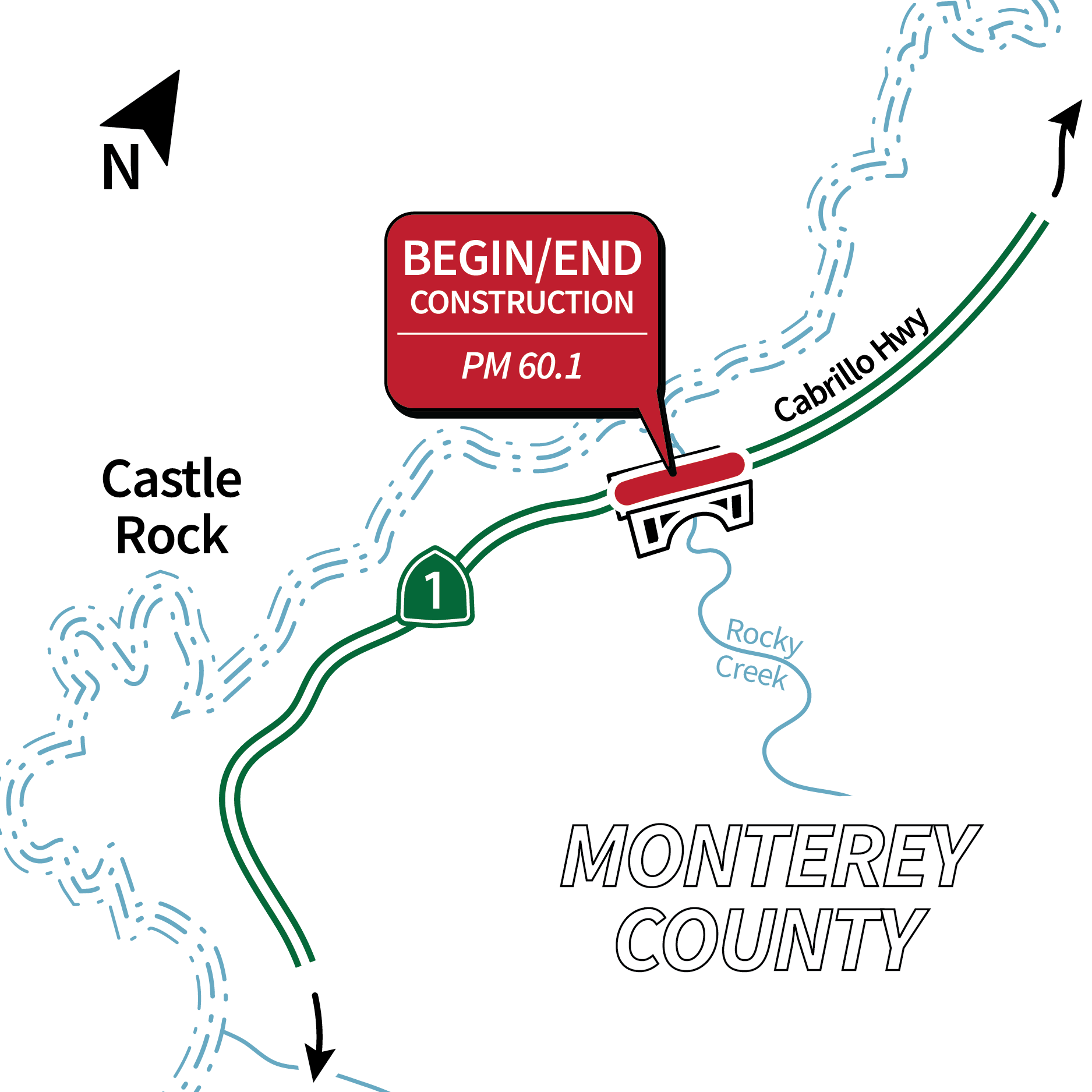 Map showing project location bridge at PM 60.1 along Highway 1 in Monterey County