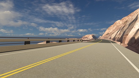 Render showing northbound view using type 85 barrier with bicycle railing.