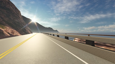 Render showing southbound view using type 85 barrier with bicycle railing.