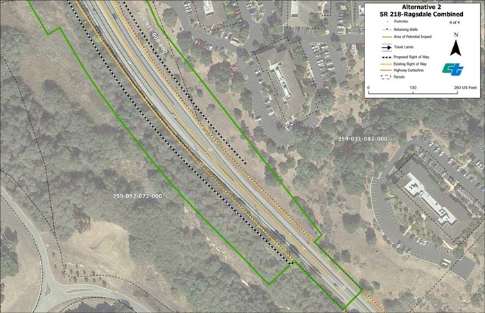 Aerial map showing proposed design for Alternative 2 Signalized Intersections at State Route 68/State Route 218 and State Route 68/Ragsdale Drive intersections  (4 of 4 sheets).