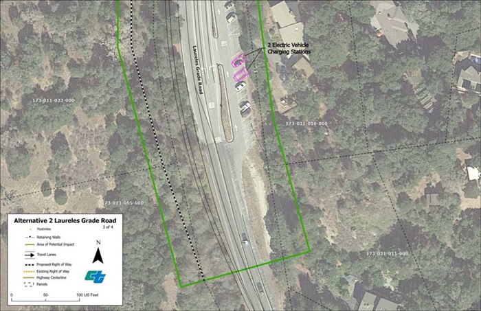 Aerial map showing proposed design for Alternative 2 Signalized Intersections at State Route 68/Laureles Grade Road intersection (3 of 4 sheets).