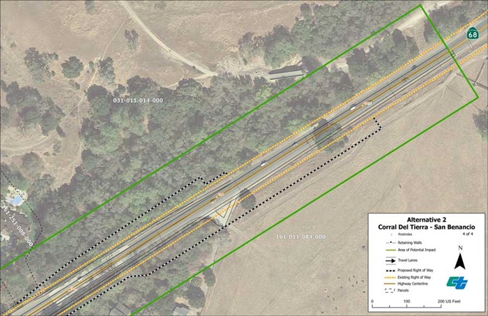 Aerial map showing proposed design for Alternative 2 Signalized Intersections at State Route 68/Corral de Tierra Road and State Route 68/San Benancio Road  intersections  (4 of 4 sheets).