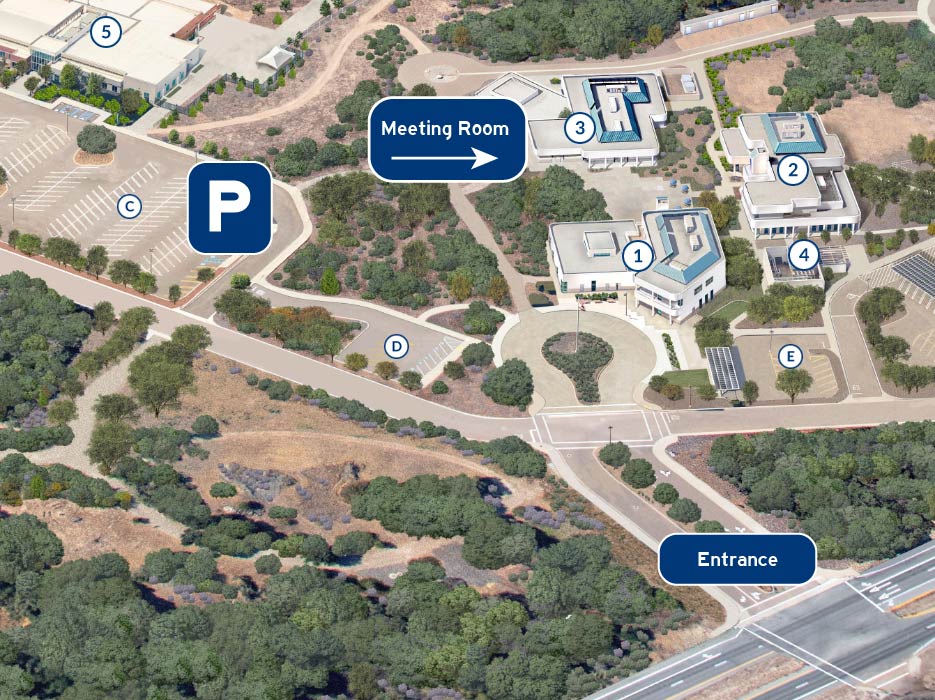 Campus map showing location of parking lot and meeting room