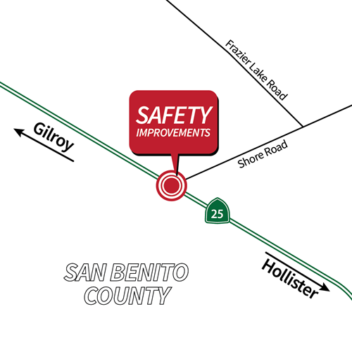 Map showing safety improvements at intersection of State Route 25 and Shore Road.