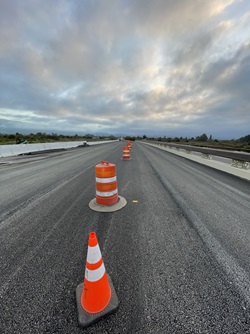 Photo of cones showing highway 217 closure