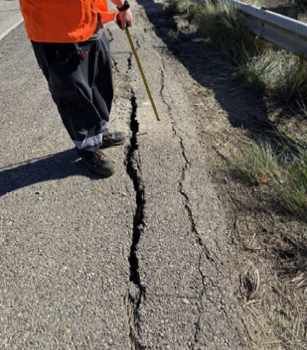 Cracked pavement on highway 1.