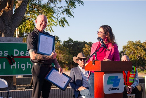 Neil Sheehan represents the James Dean Estate at the ribbon cutting for James Dean Memorial Highway.