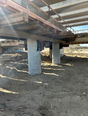 Bridge girders set in place.