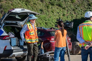 Caltrans staff being interviewed by media