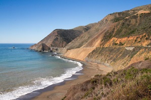 Photo of hill after opening of highway 1 following repair of Regent's Slide