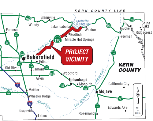 Graphic depicting the project location on State Route 178, in Kern County
