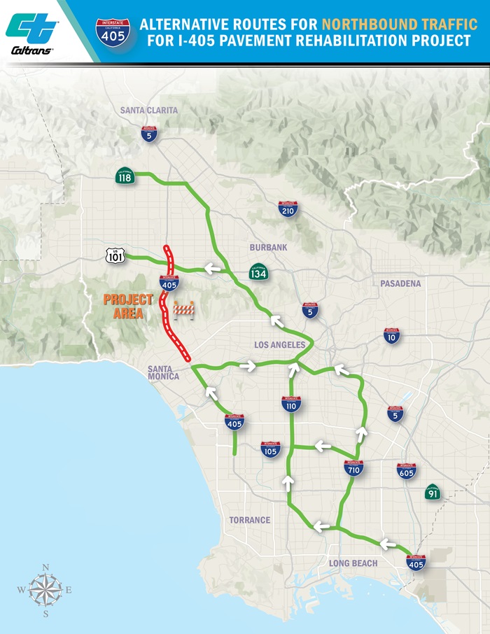 Map of Northbound Interstate 405 Alternative Route