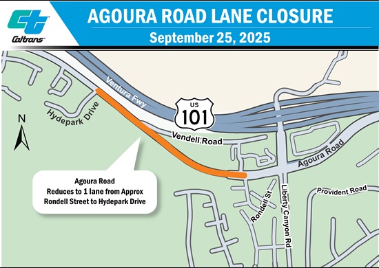 California Transportation Map of Agoura Road Lane closure 
