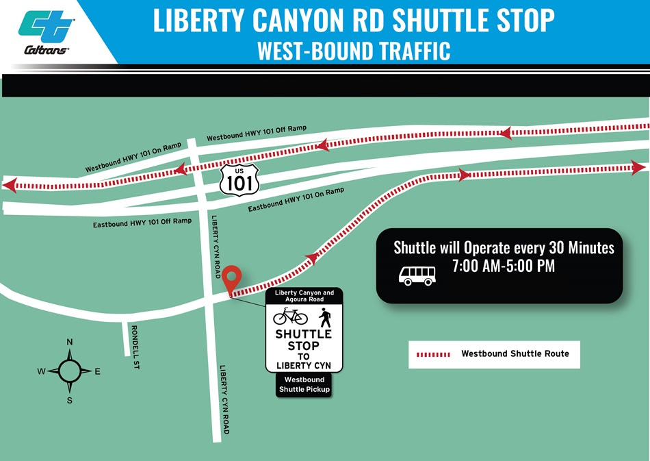 Westbound Traffic Map – Liberty Canyon Road Shuttle Stop