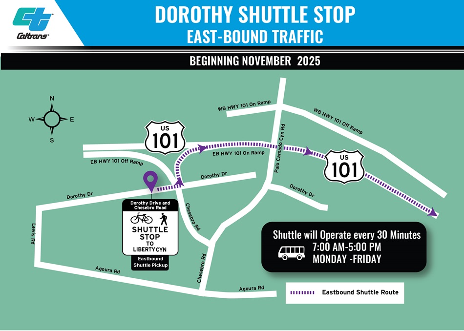 Map of East Bound Shuttle Route from Dorothy Drive