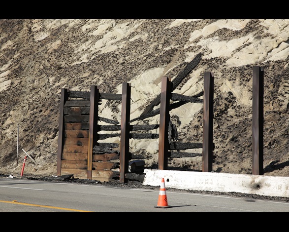Burned catchment wall on PCH in January 2025.