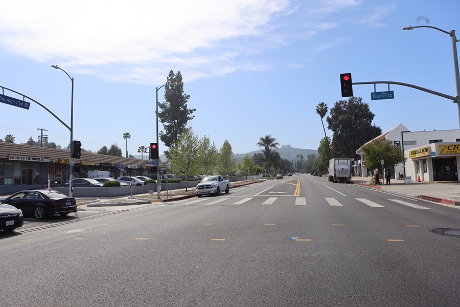 A portion of the repaved State Route 27 is shown in the San Fernando Valley.