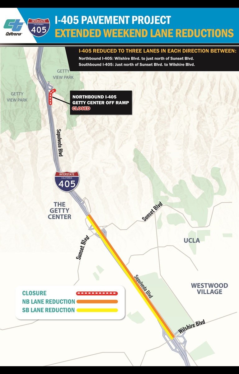 I-405 Extended Weekend Lane Reduction Map
