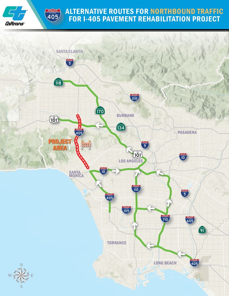 Map showing alternate route for Northbound 405