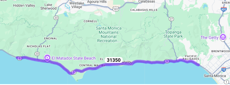 Map of pacific coast highway project parameters