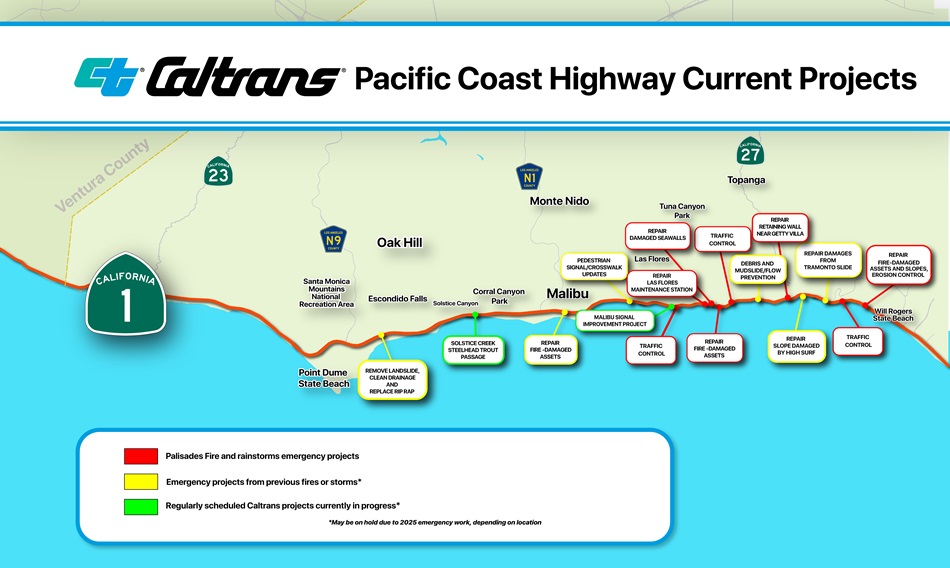 Map of Pacific Coast Highway Current Projects