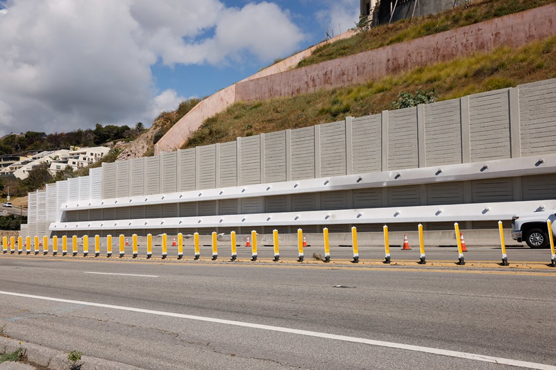 The newly completed retaining wall near the Getty Villa is shown in April 2026.