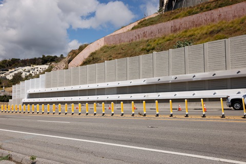 The newly completed Getty Villa wall is shown in April 2026.