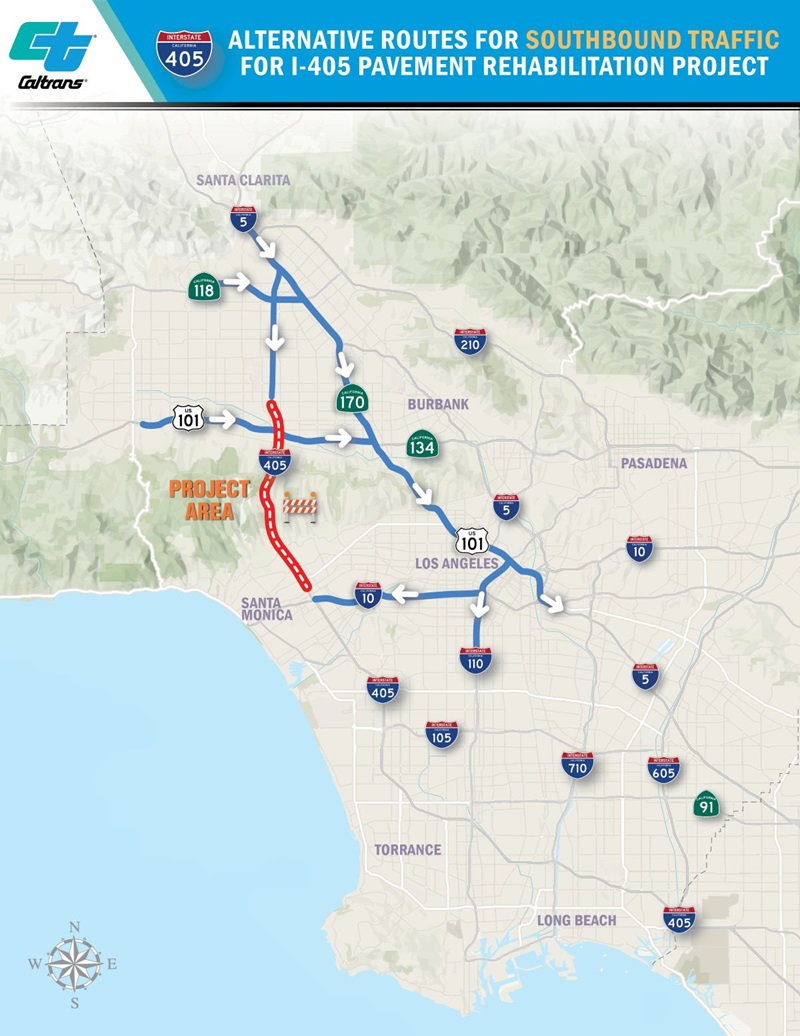 Map showing alternate route for Southbound 405