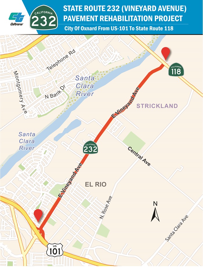 Detour Map of the Vineyard Avenue Pavement Project.