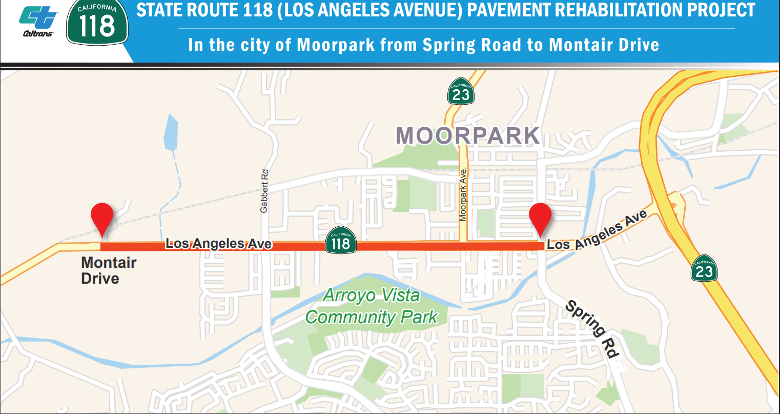 Location of paving rehabilitation project along Los Angeles Avenue in Moorpark