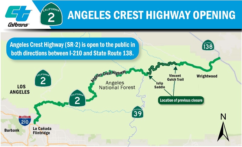 Map of Angeles Crest Highway Opening
