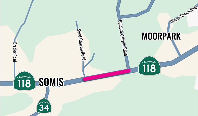 Map showing the location of construction zone on State Route 118