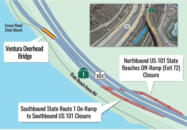Map: Location of bridge and ramps.